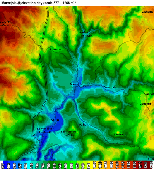 Zoom OUT 2x Marvejols, France elevation map