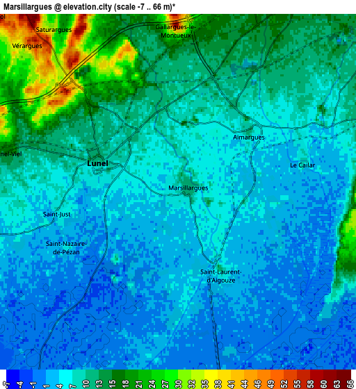 Zoom OUT 2x Marsillargues, France elevation map