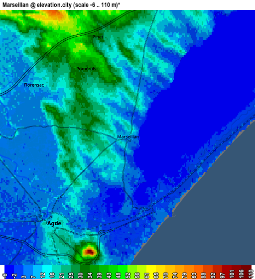 Zoom OUT 2x Marseillan, France elevation map