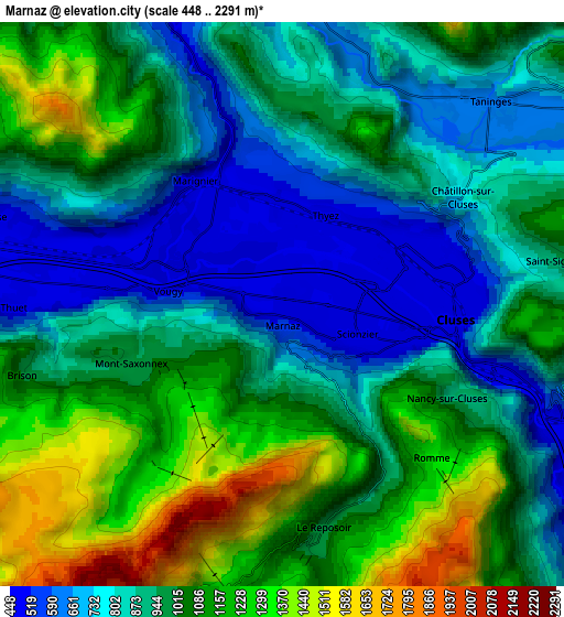 Zoom OUT 2x Marnaz, France elevation map