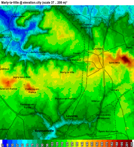 Zoom OUT 2x Marly-la-Ville, France elevation map