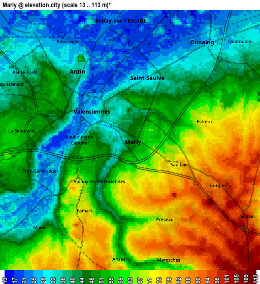 Zoom OUT 2x Marly, France elevation map