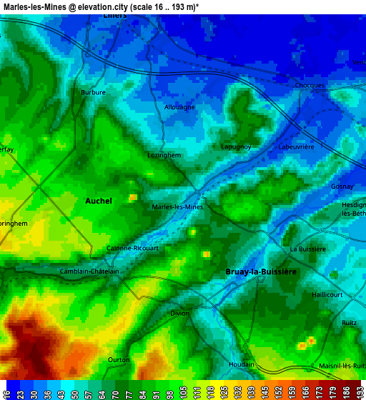 Zoom OUT 2x Marles-les-Mines, France elevation map