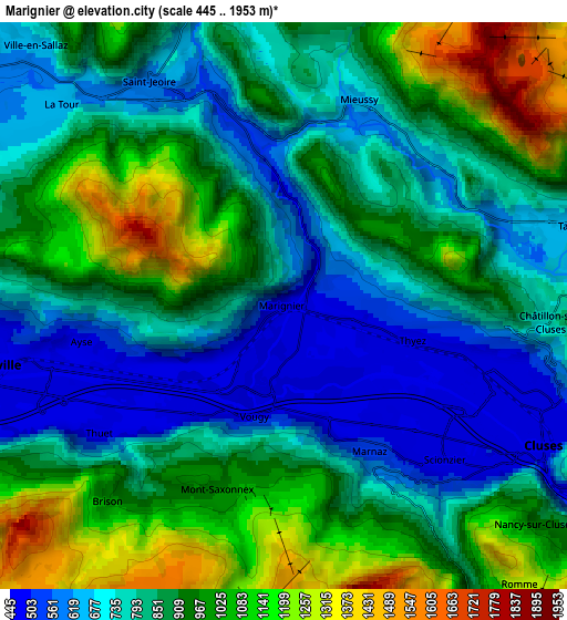 Zoom OUT 2x Marignier, France elevation map