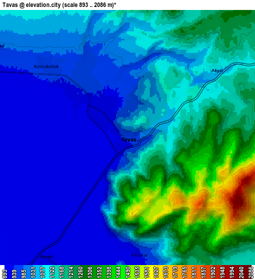 Zoom OUT 2x Tavas, Turkey elevation map