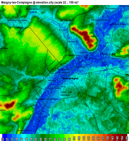 Zoom OUT 2x Margny-lès-Compiègne, France elevation map