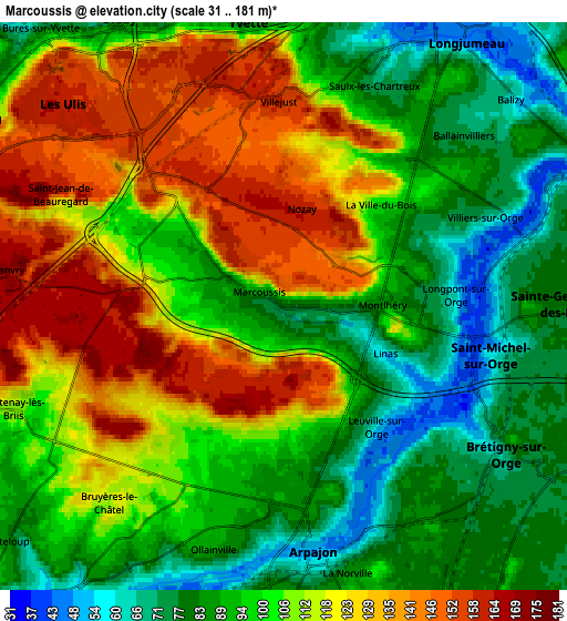 Zoom OUT 2x Marcoussis, France elevation map