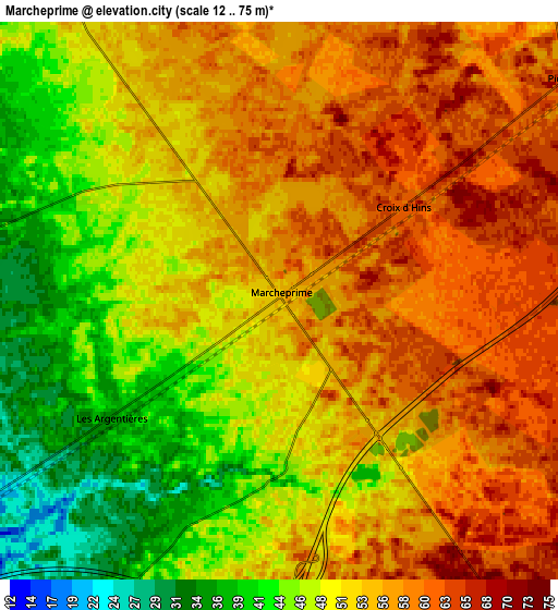 Zoom OUT 2x Marcheprime, France elevation map