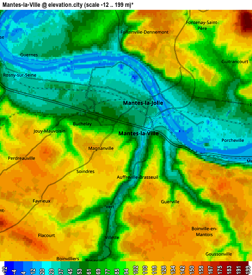 Zoom OUT 2x Mantes-la-Ville, France elevation map