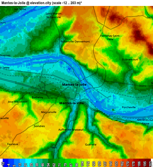 Zoom OUT 2x Mantes-la-Jolie, France elevation map