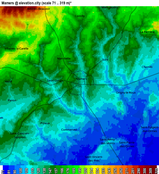 Zoom OUT 2x Mamers, France elevation map