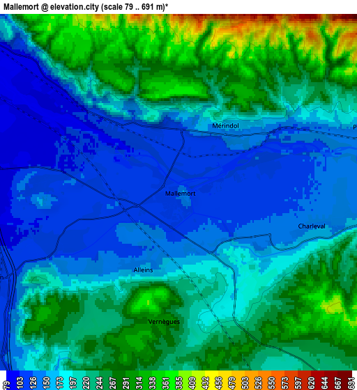 Zoom OUT 2x Mallemort, France elevation map