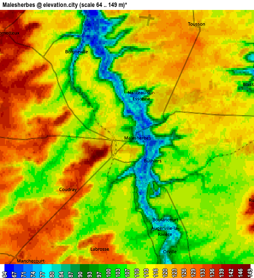 Zoom OUT 2x Malesherbes, France elevation map