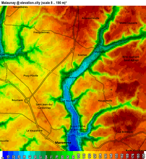 Zoom OUT 2x Malaunay, France elevation map