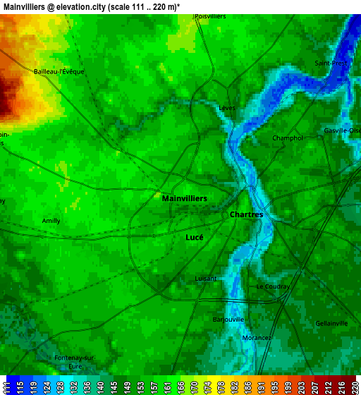 Zoom OUT 2x Mainvilliers, France elevation map