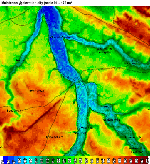 Zoom OUT 2x Maintenon, France elevation map