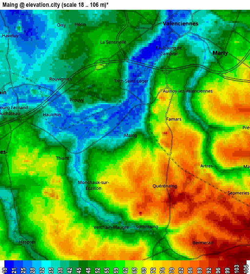 Zoom OUT 2x Maing, France elevation map