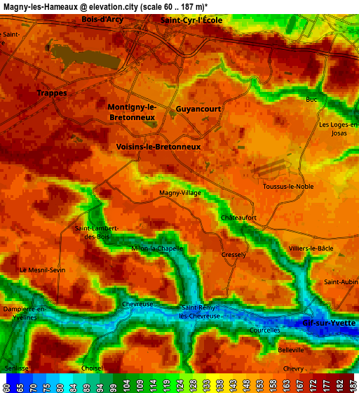 Zoom OUT 2x Magny-les-Hameaux, France elevation map