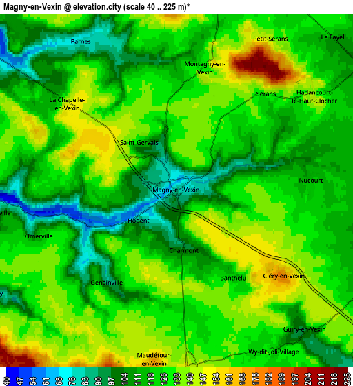 Zoom OUT 2x Magny-en-Vexin, France elevation map