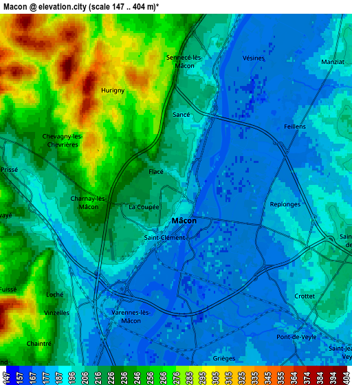 Zoom OUT 2x Mâcon, France elevation map