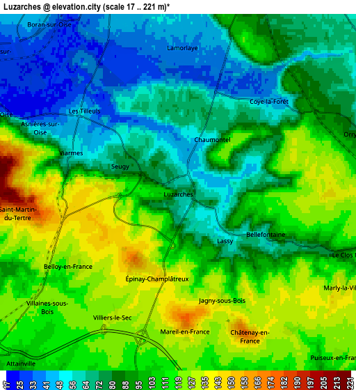 Zoom OUT 2x Luzarches, France elevation map