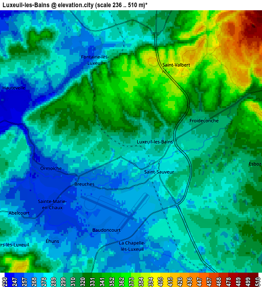 Zoom OUT 2x Luxeuil-les-Bains, France elevation map