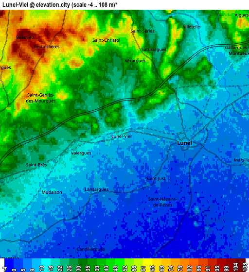 Zoom OUT 2x Lunel-Viel, France elevation map