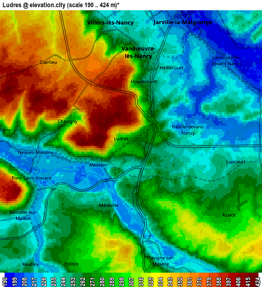 Zoom OUT 2x Ludres, France elevation map