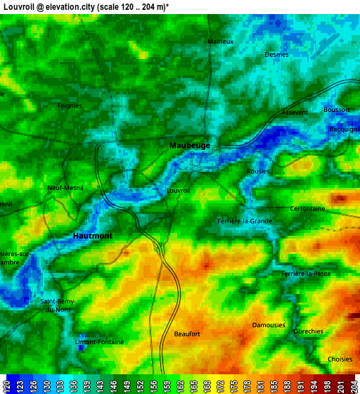 Zoom OUT 2x Louvroil, France elevation map