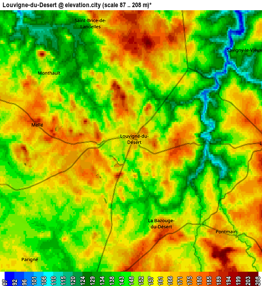 Zoom OUT 2x Louvigné-du-Désert, France elevation map