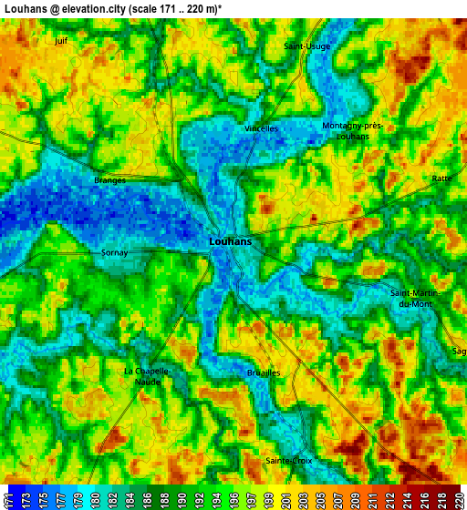 Zoom OUT 2x Louhans, France elevation map