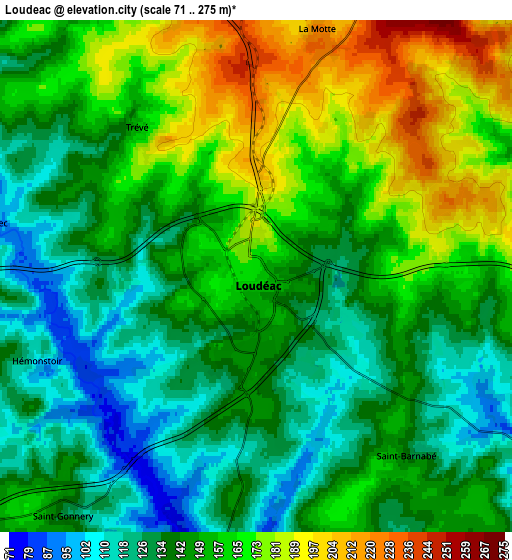 Zoom OUT 2x Loudéac, France elevation map