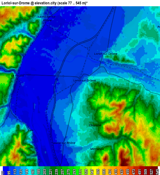 Zoom OUT 2x Loriol-sur-Drôme, France elevation map