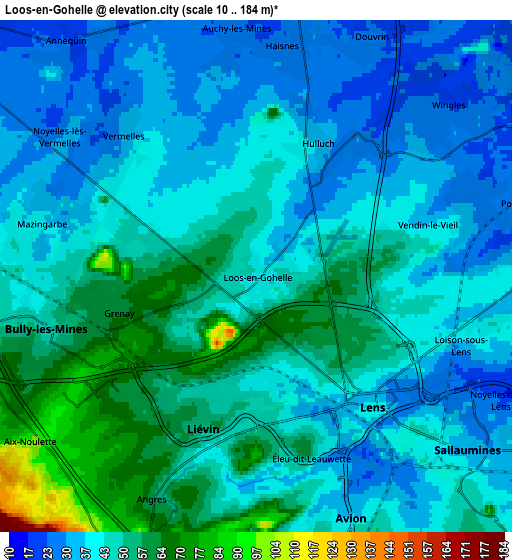 Zoom OUT 2x Loos-en-Gohelle, France elevation map