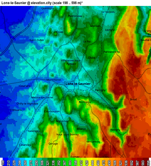 Zoom OUT 2x Lons-le-Saunier, France elevation map