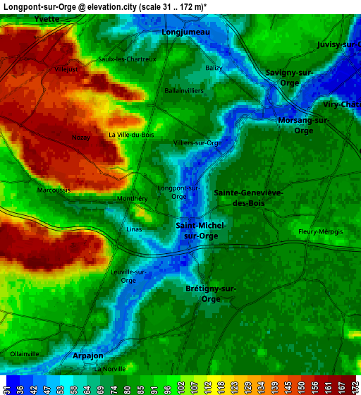 Zoom OUT 2x Longpont-sur-Orge, France elevation map