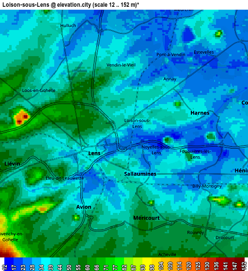 Zoom OUT 2x Loison-sous-Lens, France elevation map