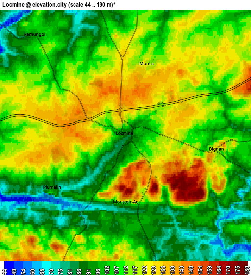 Zoom OUT 2x Locminé, France elevation map