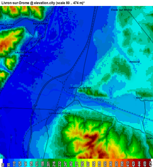 Zoom OUT 2x Livron-sur-Drôme, France elevation map