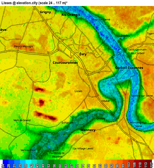 Zoom OUT 2x Lisses, France elevation map
