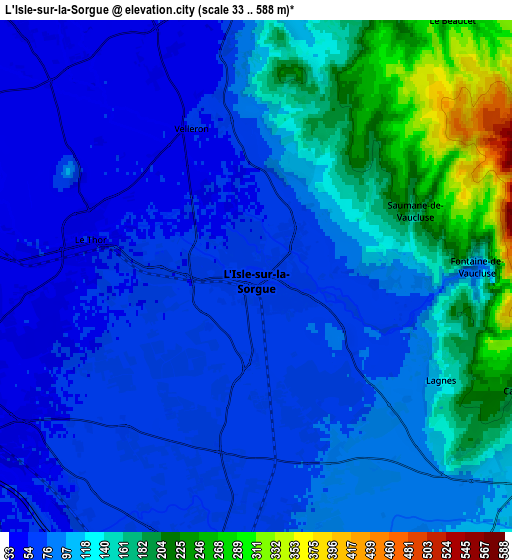 Zoom OUT 2x L’Isle-sur-la-Sorgue, France elevation map