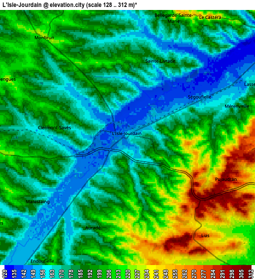 Zoom OUT 2x L’Isle-Jourdain, France elevation map