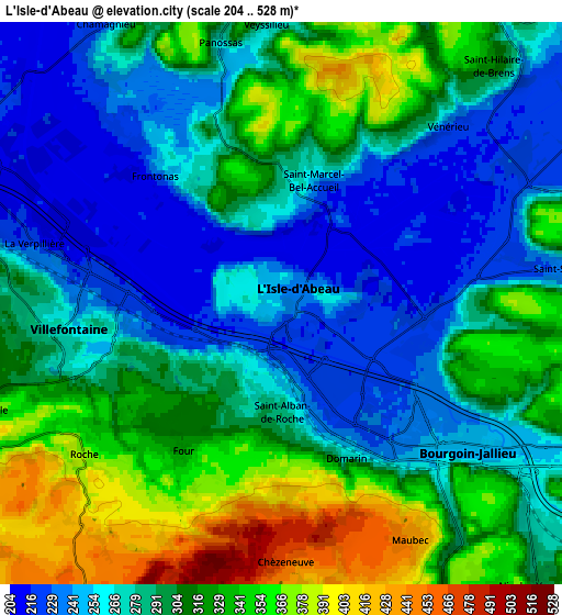 Zoom OUT 2x L’Isle-d’Abeau, France elevation map