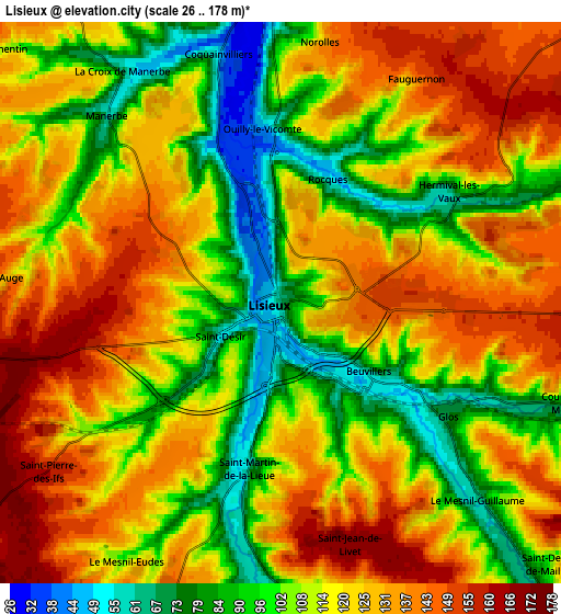 Zoom OUT 2x Lisieux, France elevation map