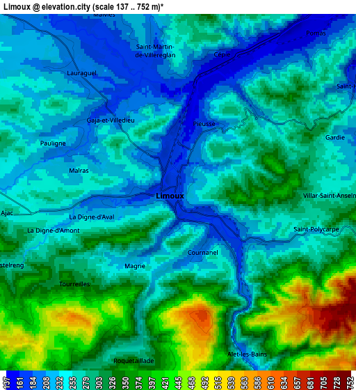 Zoom OUT 2x Limoux, France elevation map