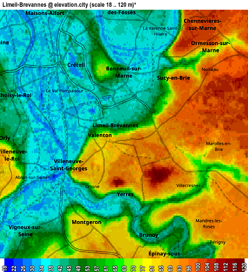 Zoom OUT 2x Limeil-Brévannes, France elevation map