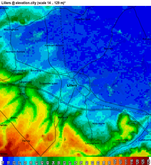 Zoom OUT 2x Lillers, France elevation map