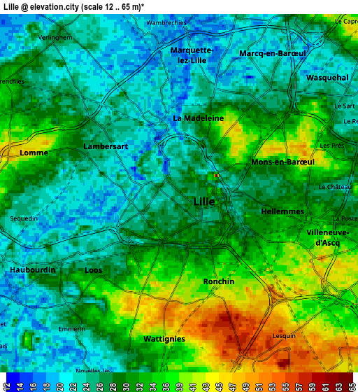 Zoom OUT 2x Lille, France elevation map