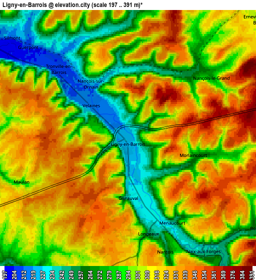 Zoom OUT 2x Ligny-en-Barrois, France elevation map