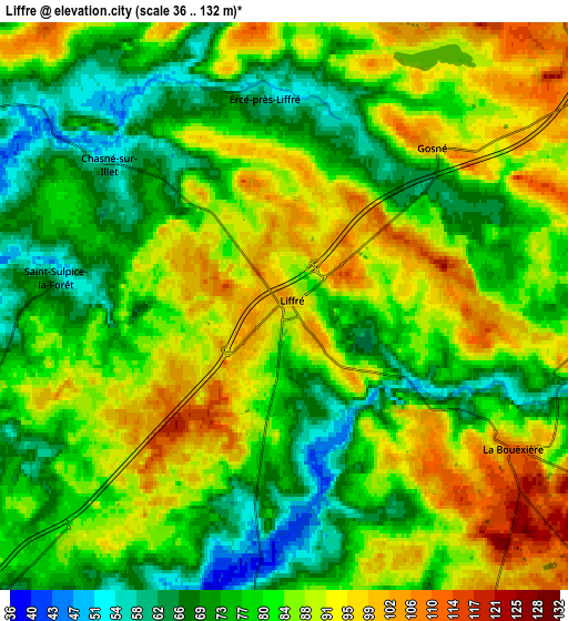 Zoom OUT 2x Liffré, France elevation map